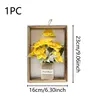 Giglio d'onore artificiale da 23 cm, cornice in tela di legno con foglie di fenice, giallo