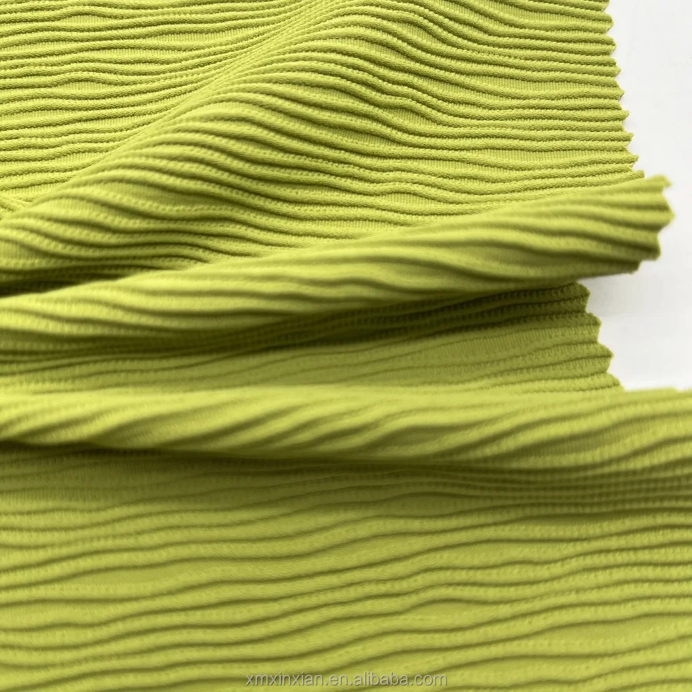 Weft Knitted Nylon Spandex 260g Textured Swimwear Fabric Stripe Plain