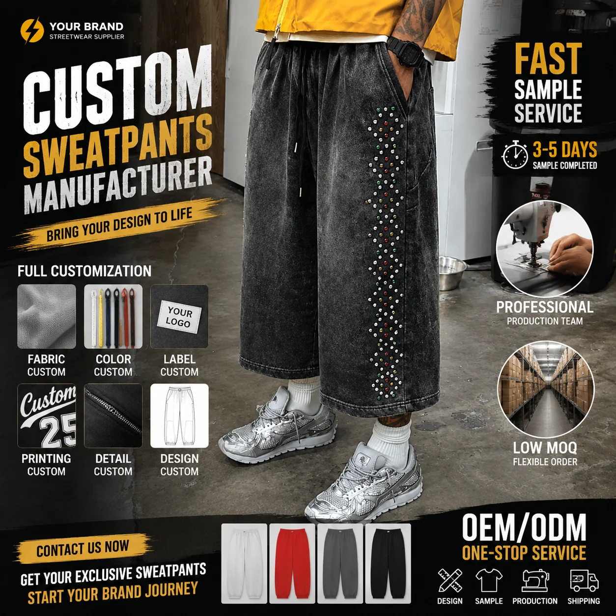 Custom Streetwear Bermuda Drawstring Vintage Cotton French Terry Diamond Rhinestone Oversized Acid Wash Jogger Sweat Shorts Men