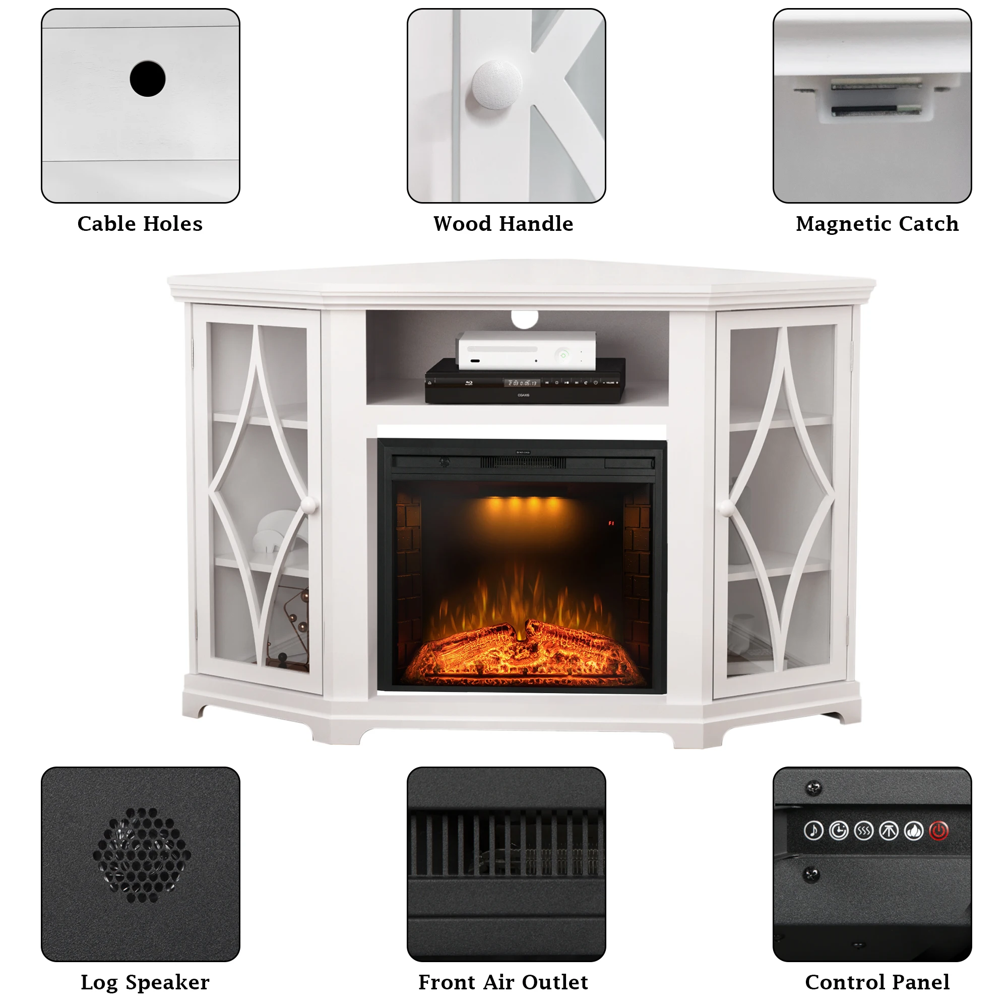 Luxstar 56インチテレビスタンドコーナー、電気暖炉付き