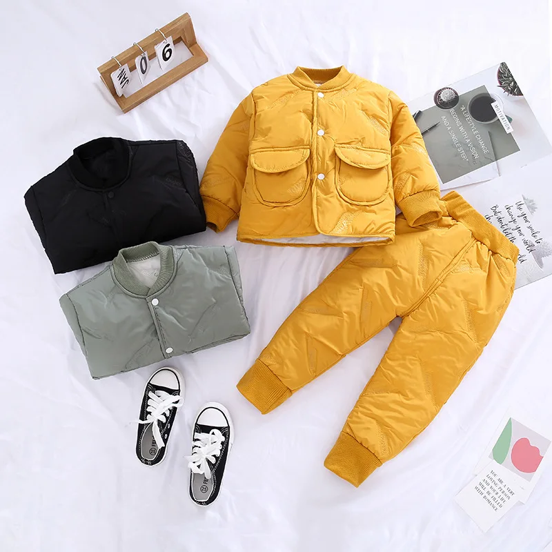 Children's Winter Clothes Set Thickened Quilted Jacket Trousers Two
