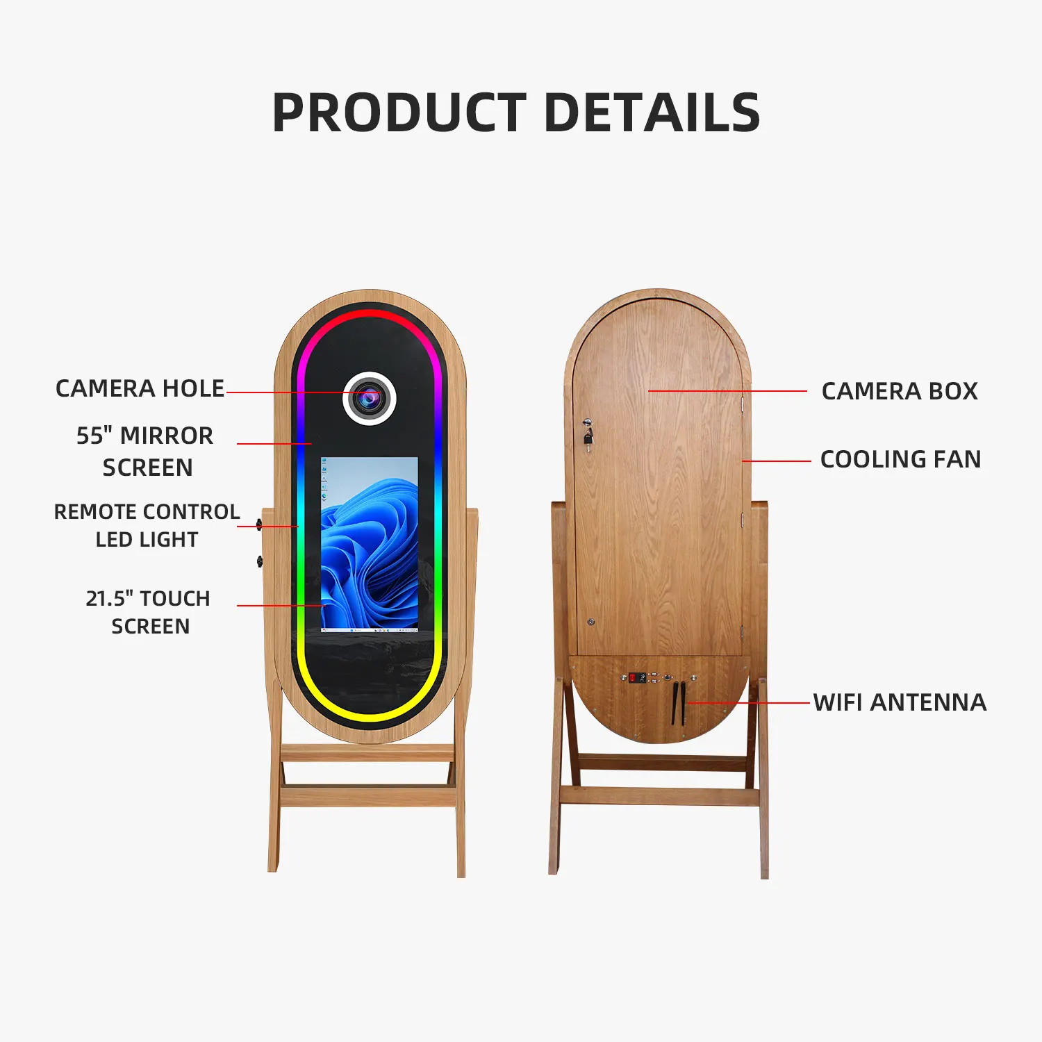 Wooden Magic Mirror Photo Booth With Printer Stand Touch Screen Selfie Digital Camera Photobooth Machine for Festival Party