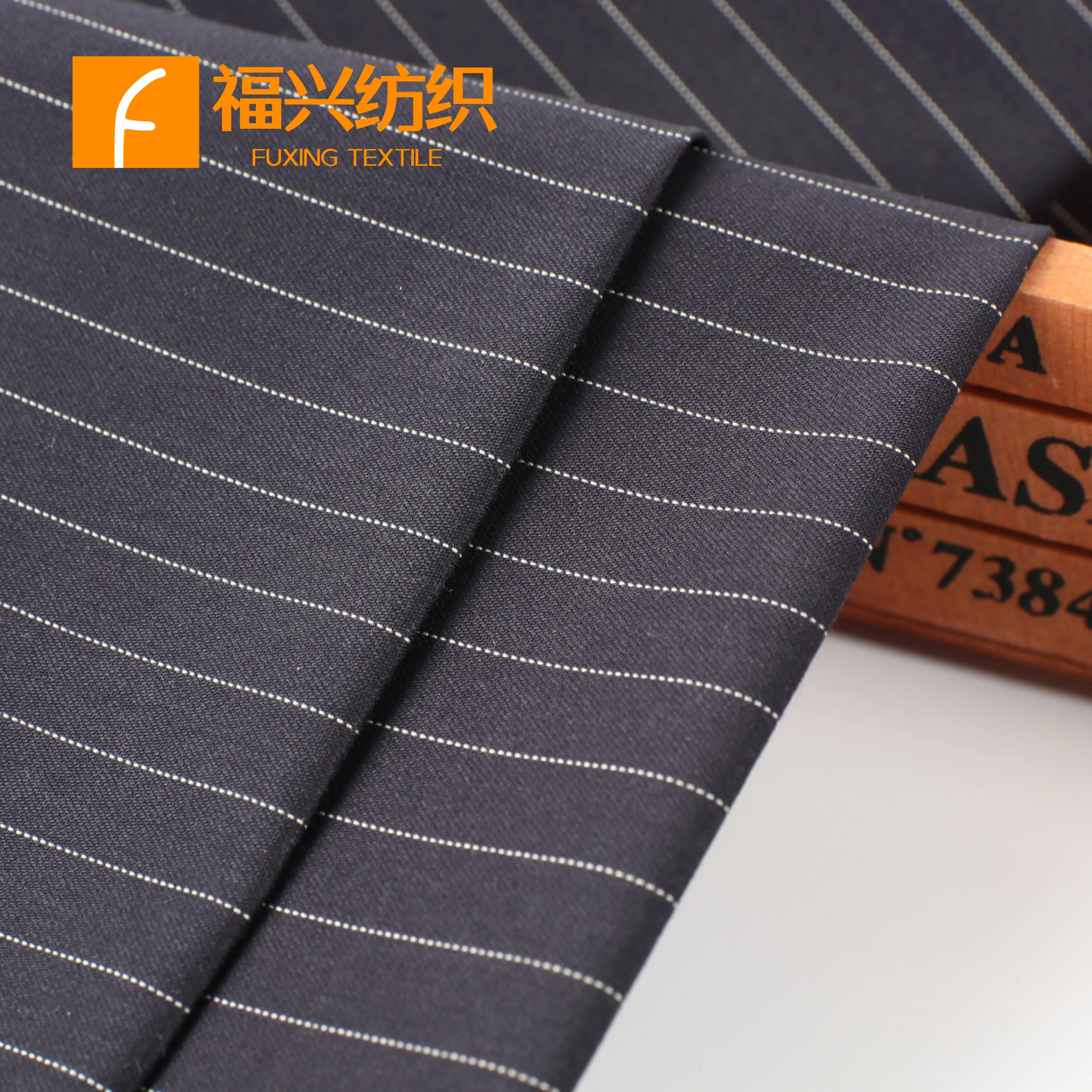 High-quality Fabric Polyester Rayon Spandex Blended White and Black Striped Linen  Men's Suits Fabric
