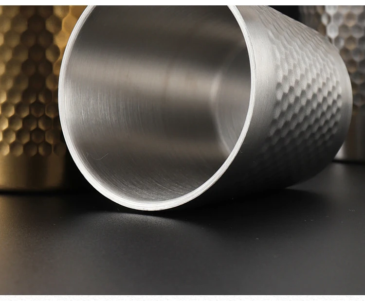 Hammer Pattern Non slip Double Wall Anti Scalding Gold Stainless Steel 304 Party Camping Cola Water Tea Coffee Beer Mug Cup Set