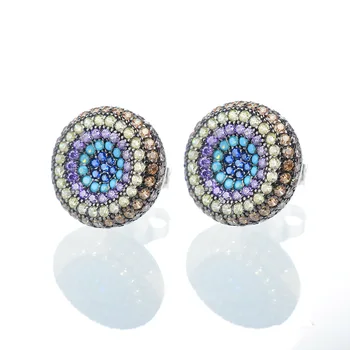 Factory Price 925 Sterling Silver Colorful Cubic Zircon Round Stud Earrings For Women Turkey Stud Earrings