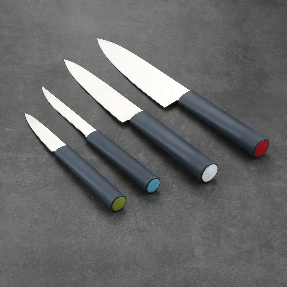 Plastic Cutting Board Set with 4 Stainless Steel Kitchen Knife and Stainless Steel Storage Case Color-Coded Board