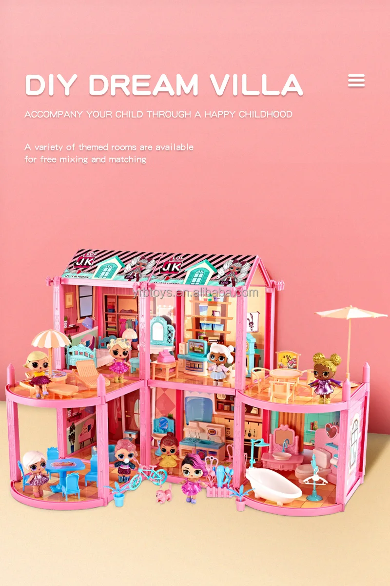 Large Doll House Kit Toys Pretend Play Wooden Dream Baby Doll House