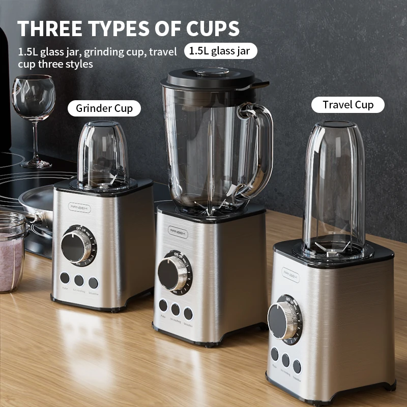 RANBEM Powerful Performance Electric 1.5L Glass Jug Crush Ice Smoothies Blender Tabletop Stainless Steel Multiple Blender