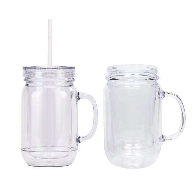 2024 new arrived 72h ship in stock clear 500ml double wall PP plastic tumbler mason plastic cup with handle 30pcs/carton
