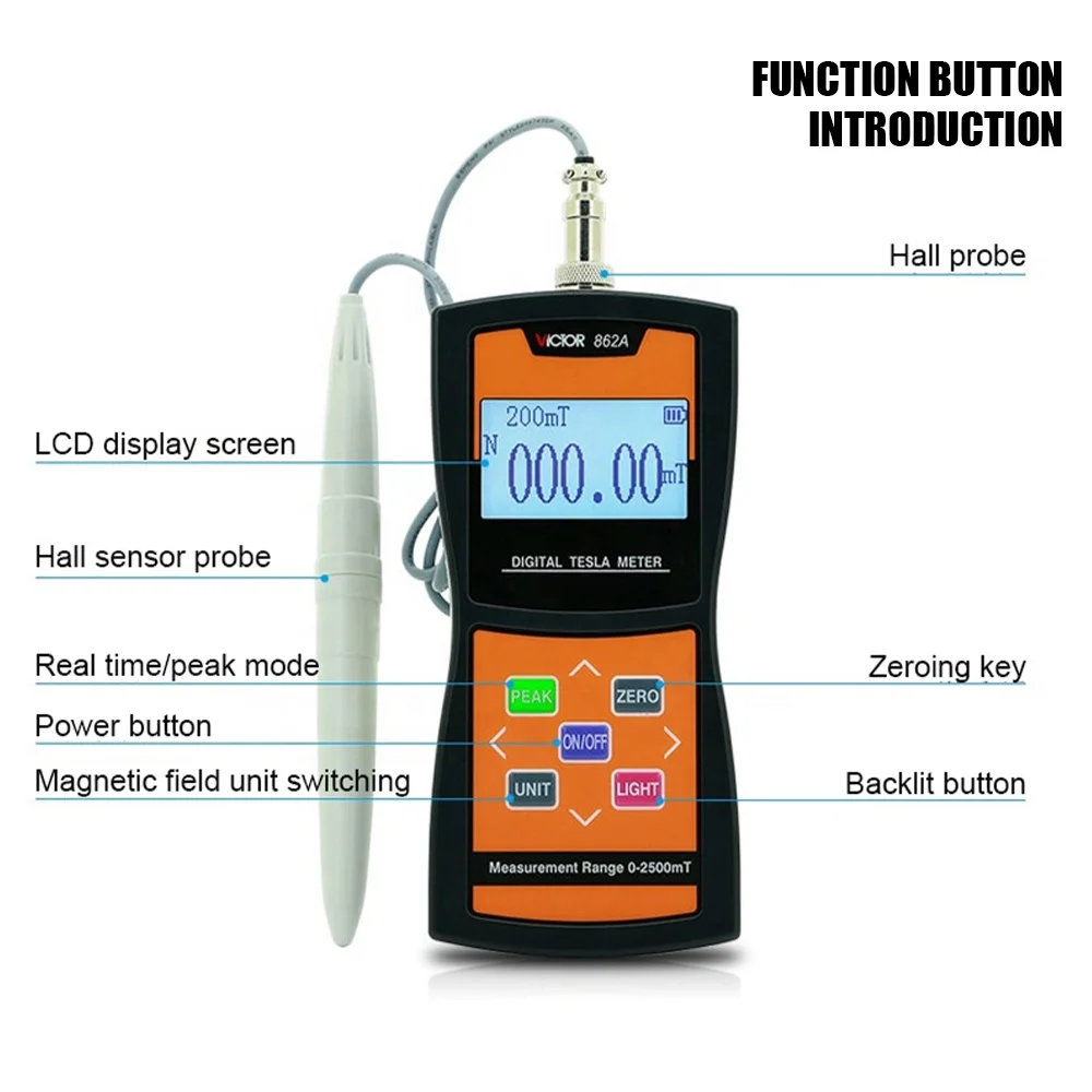 VICTOR 862B Handheld Gauss Meter Portable Digital Teslameter Buy Hall Effect Probe Gauss tesla Meter for Testing Magnets