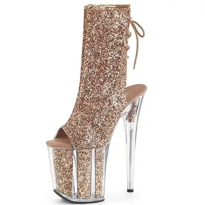 Women's Nightclub Shoes Sequined Ankle Boots Sexy Ladies Pole Dance Boots High Heel 20cm Ladies' Dance Shoes