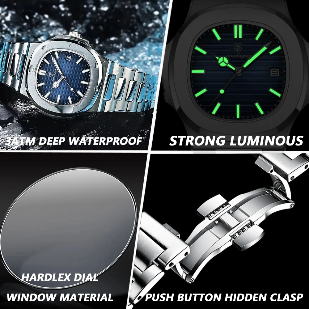 POEDAGAR Man Watches Luxury Waterproof Stainless Steel Watch for Men Luminous Mens Quart aperçu 3