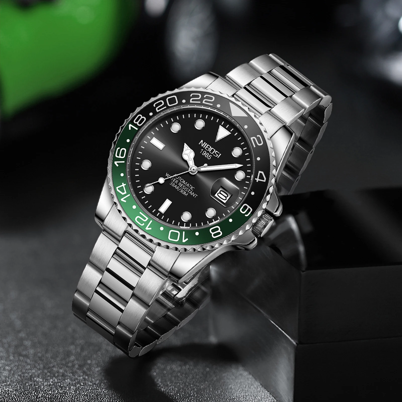 NIBOSI Orologio Da Polso Uomo Quadrante Nero, Cinturino In Acciaio Inossidabile Nero, Datario, Impermeabile