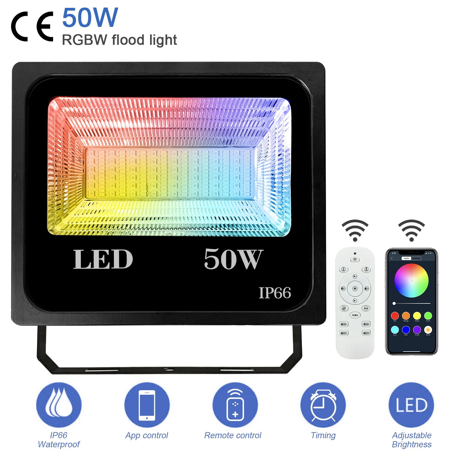 50W RGBW Bluetooth LED Flood Light Phone APP Control Remote Control IP66 Garden Music rhythm Outdoor Use Lamp