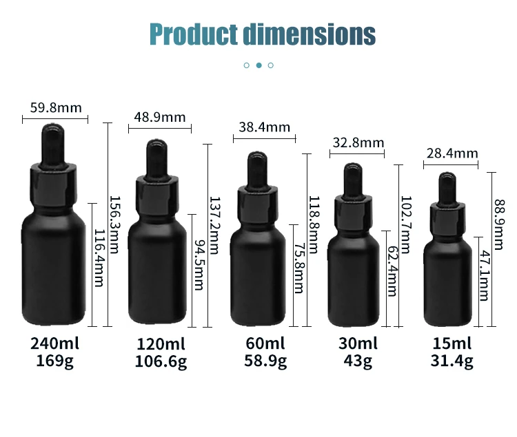 15ml 30ml Frosted Matte Black Boston Round Bottles With Dropper Caps