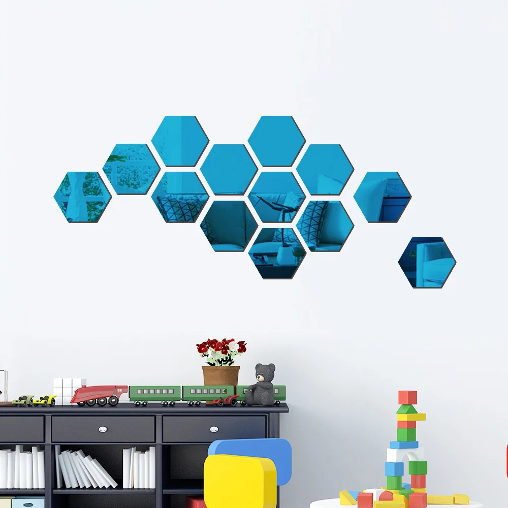 New Style Soft Acrylic 3D Hexagonal Honeycomb Self Adhesive Mirror Letter Stickers Decor Wall Mirror