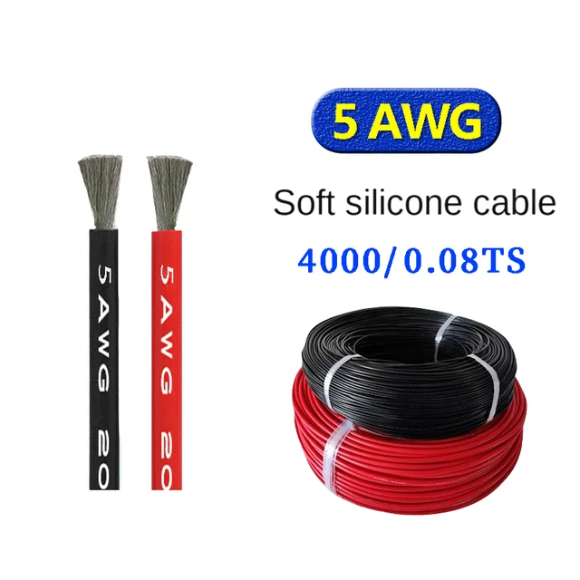 5AWG Soft Silicone Wire  Tinned Copper Car emergency power cord Heat Resistant  Insulated Type