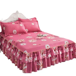 Tanzania Hot Sale  100% Polyester Bedding Luxury Bed Cover Modern Skirting for Double Bed Skirt Bed Skirt Sheet Set