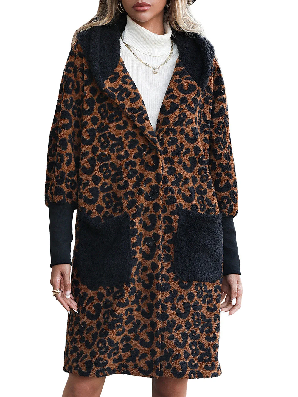 2025 Ladies Jacket Warm Midi Long Hooded Coat Fleece Plaid Print