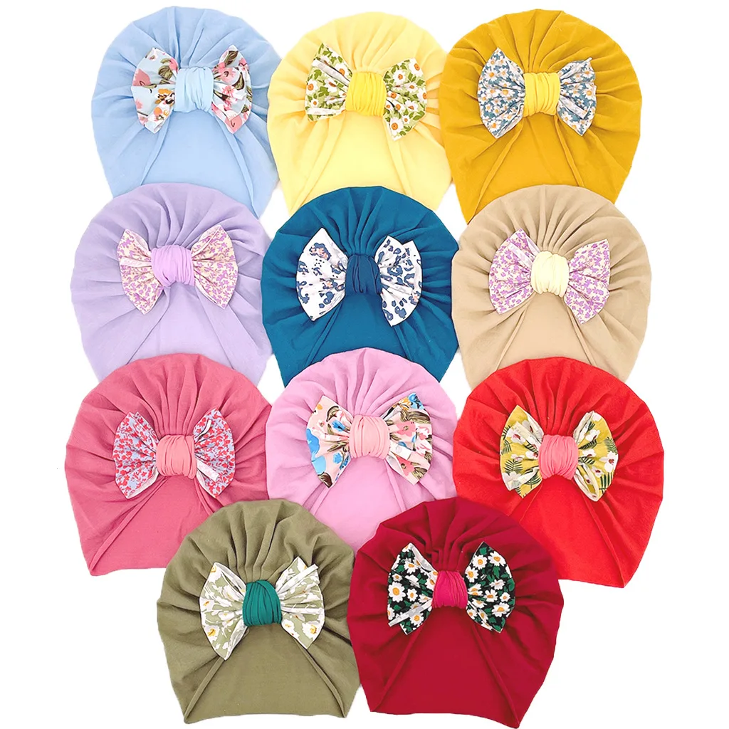 2022 European and American Style Spring Children Little Flower Bow Thin Hat Baby Soft Fabric Protect the Skin Knotted Hat