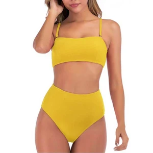 Custom Logo Women High Waist Beachwear Two Piece Bikini Swimsuit