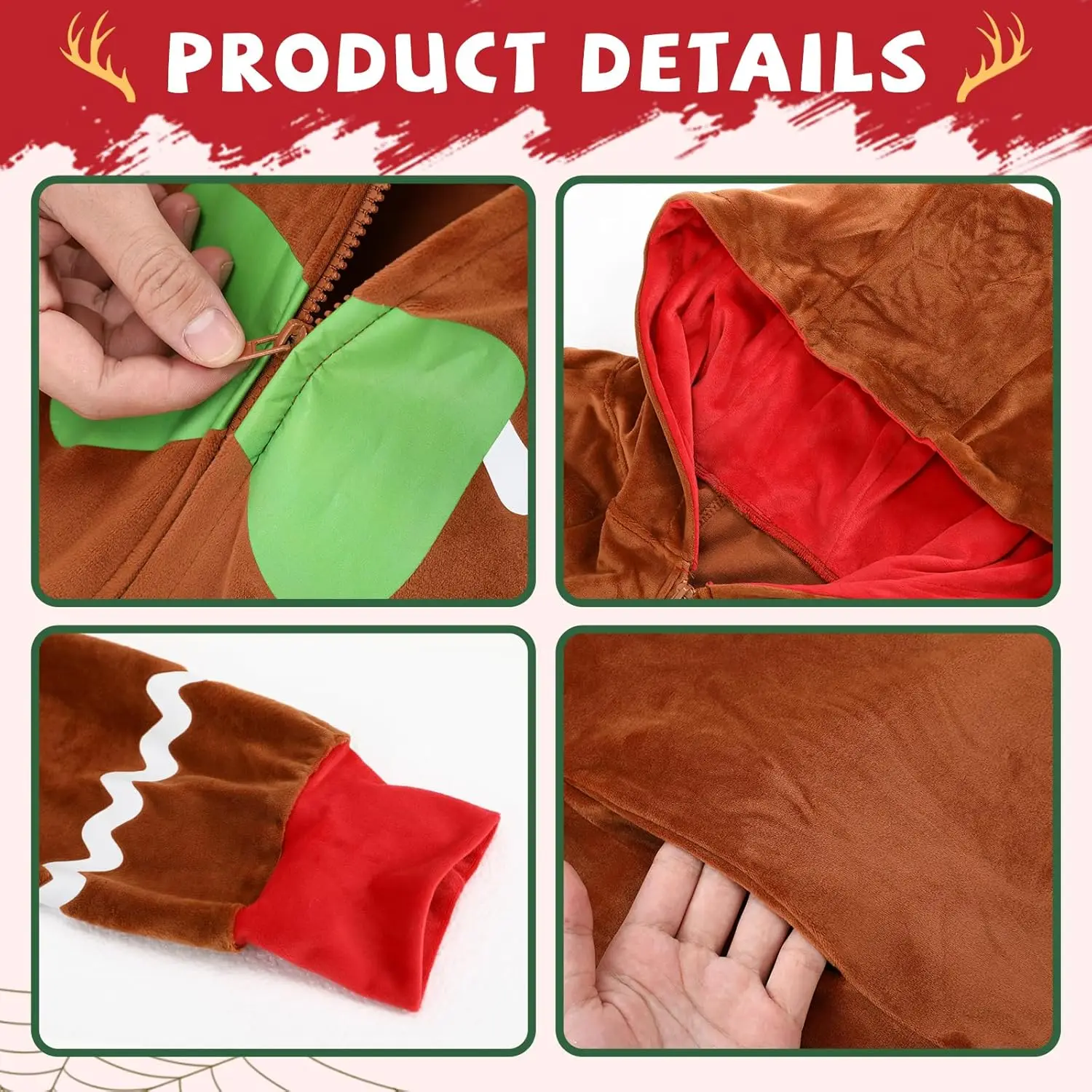 YUIQPKJX Gingerbread Zipper Onesie Unisex Fleece Pajamas Christmas Hooded Costume Sleepwear for Men Women