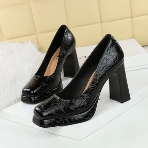 Women's Office Dress Pumps Square Toe Soft Shallow Mouth Chunky Fashion Breathable Autumn Peep Toe Fashion Platform Heels