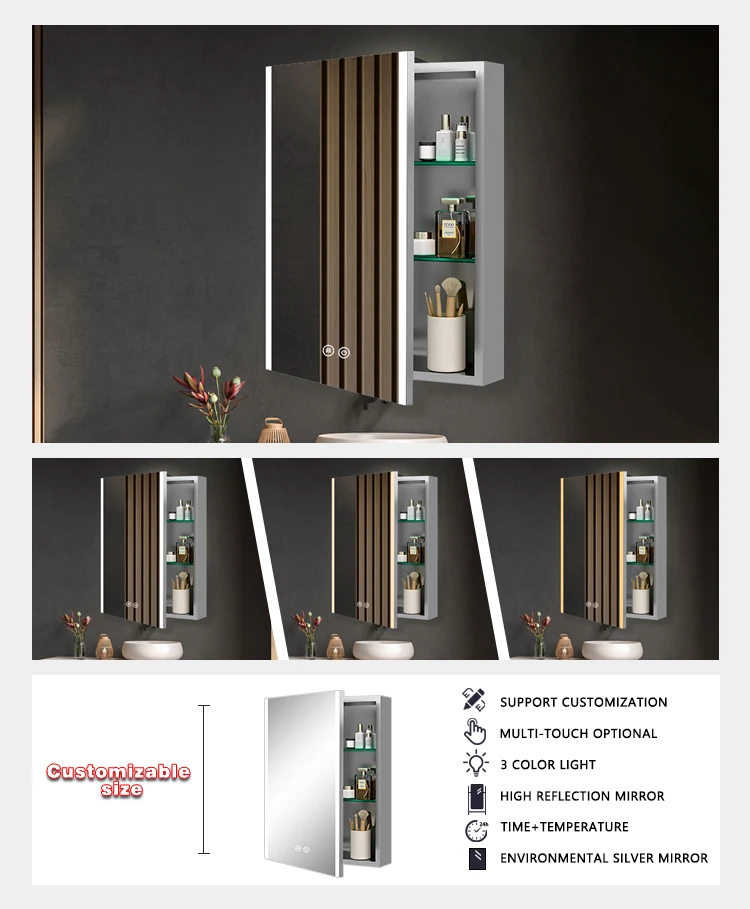 product excellent durability one door illuminated led mirror cabinet smart bathroom medicine cabinet for hotel project-4
