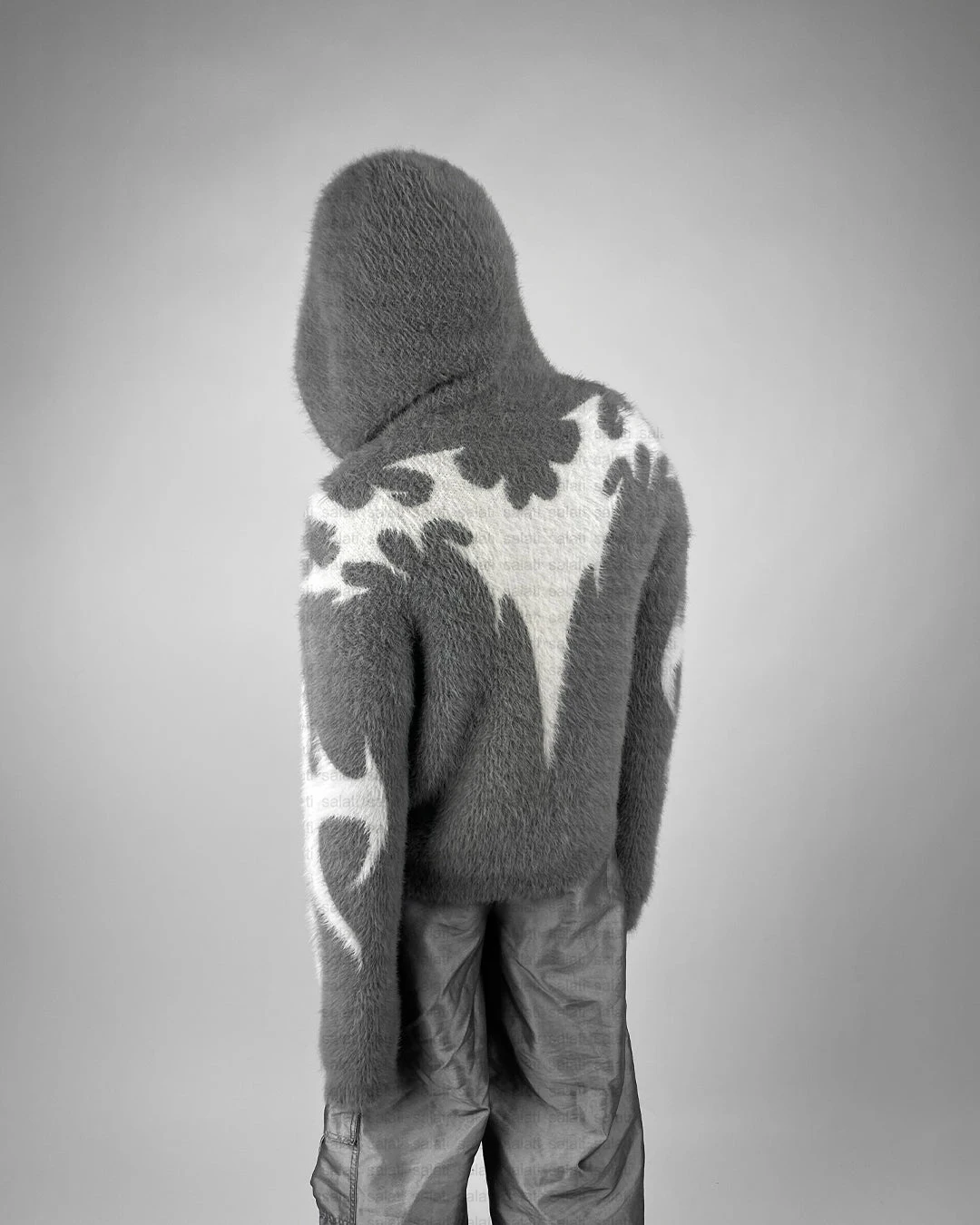 Custom Zipped Print Cut and Sew Relaxed Fit Double Zip Zip up Fur Fuzzy Knitted Unisex Cropped Mohair Hoodies for Men gallery 3