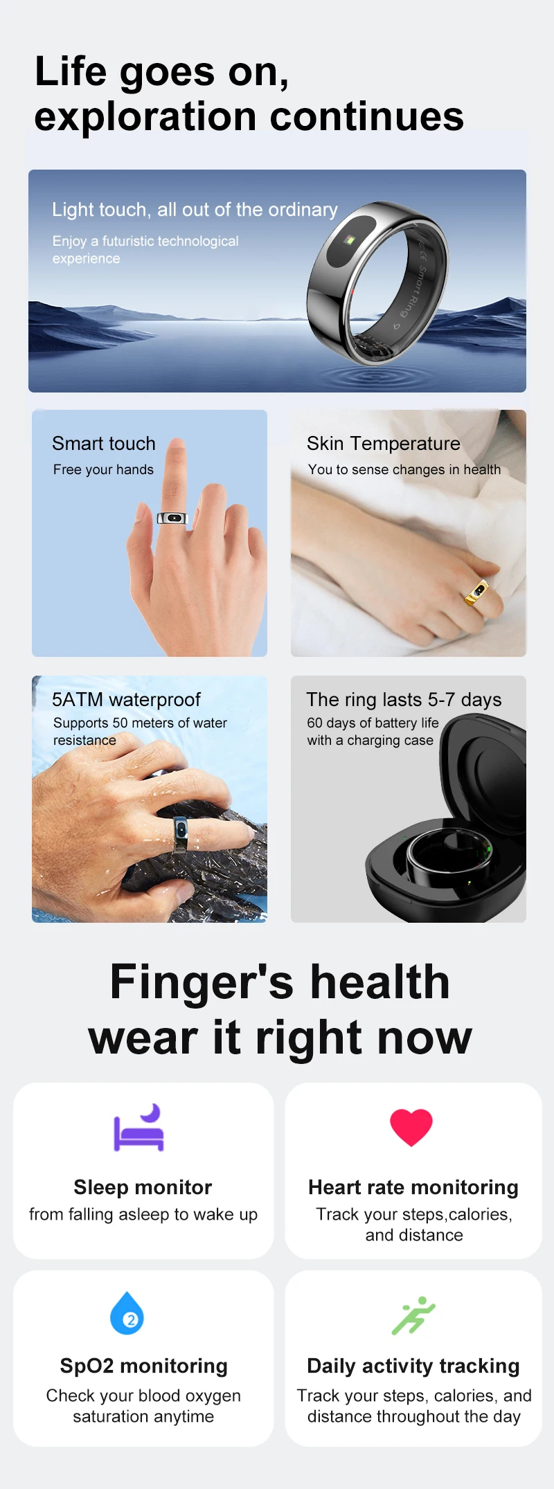 Chinese factory supplier supply  2025 R08 Smart Ring Fitness Tracker With Heart Rate And Skin Temperature Monitoring Sleep Tracker Alloy Case Remote Function - Buy Smart Touch Ring 2025 Smart Rings For Women Men health Sleep Smart Rings