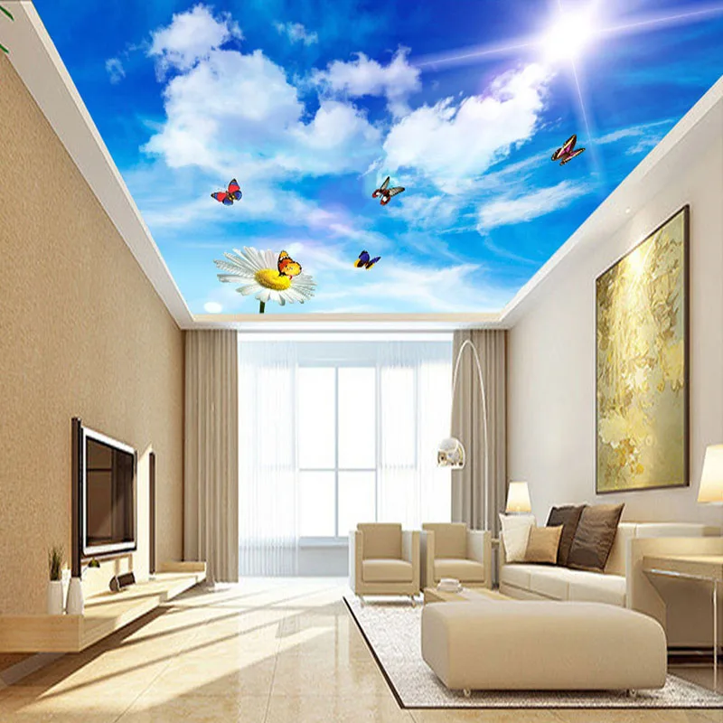 Custom 3d Photo Wallpaper For Blue Sky White Clouds Butterflies Flower  Living Room Bedroom Ceiling Mural Wall Papers Home Decor - Buy Modern  Design Wallpaper,Room Temple Design For Home,Wallpaper Dapur Product on