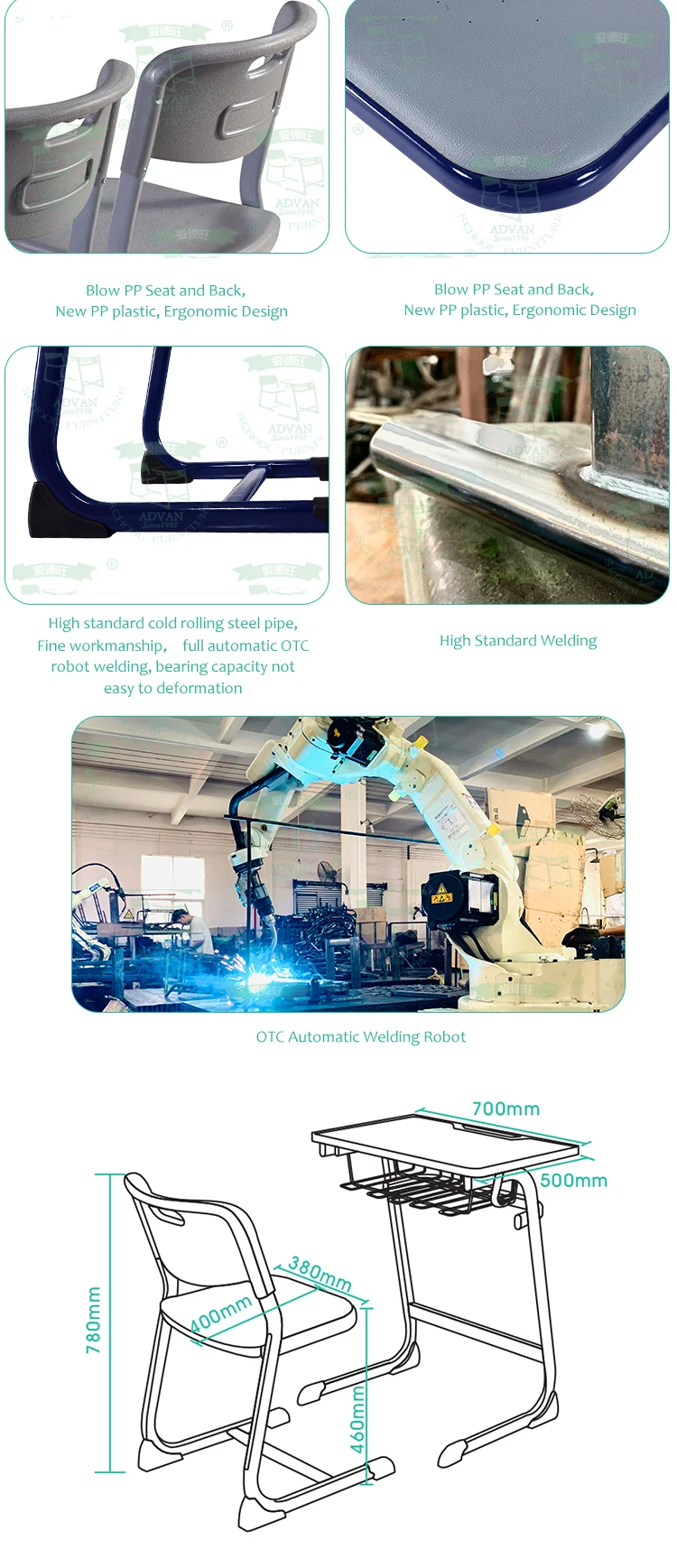 Wholesale School Furniture Classroom Student Desk And Chair Manufacturer Single Metal