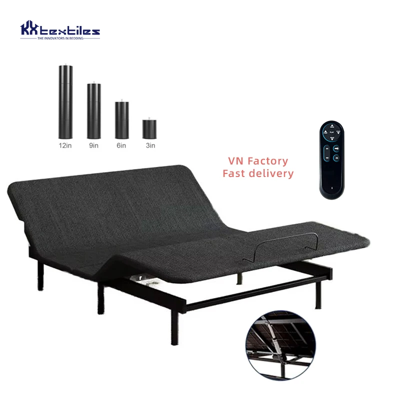 FCC Certification Durable Multiple Modes Adjustable Mental Frame Motorized Lift Bed With Massage