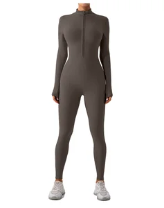 Customizable Women's Nylon Spandex Workout Jumpsuit Long Sleeve One Piece Yoga Bodysuit with Zipper New Sports Fitness Clothing