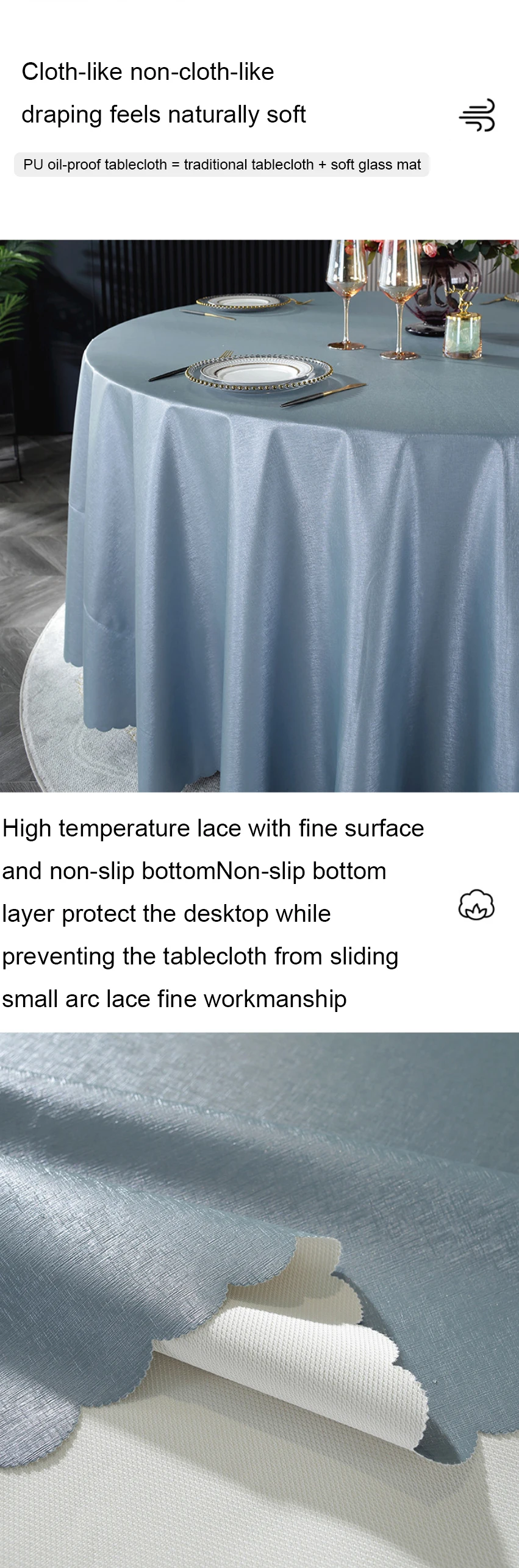 Hotel Round Tablecloth Waterproof Oil Proof Ironing And Wash Free Table