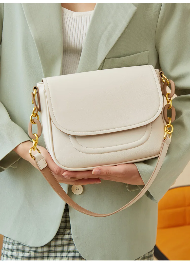 Korean Style Shoulder Bag Trendy Small Square Leather Bag Pure Color