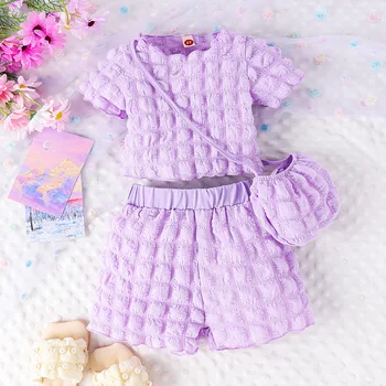 Summer girls' three-dimensional bubble top + Shorts bag candy color suit