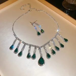 Joias De Luxo Custom Vintage Wedding Jewelry Luxury Diamond Rhinestone Waterdrop Pendant Necklaces Earrings for Ladies Women