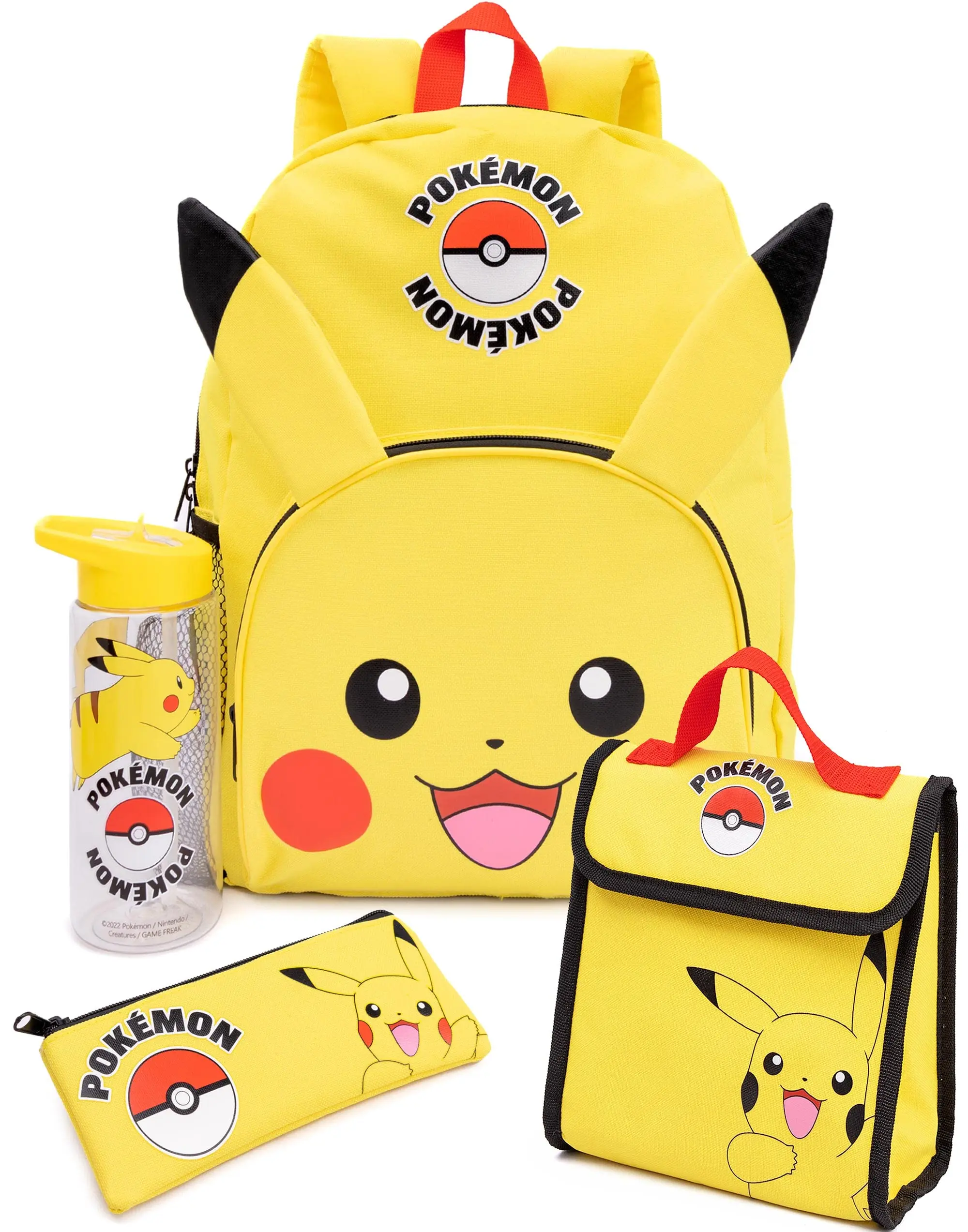 Factory OEM Durable Polyester 4 Piece Lunch Box Water Bottle Pencil Case Set Yellow Poke-mon Pikachu Backpack Set