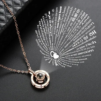 Rose Gold Silver 100 Languages I Love You Projection Pendant Choker  Necklace for Memory of Romantic Love