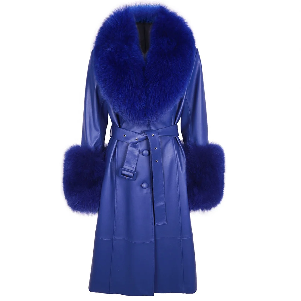 Leather Coat with Fur Collar Elegant Durable
