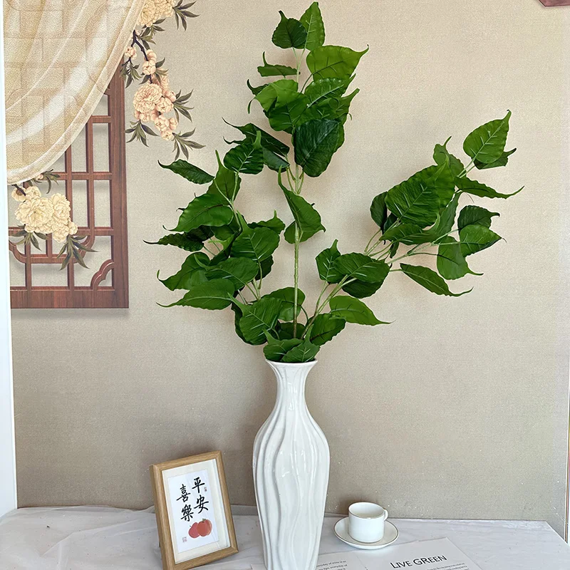 product qyy high quality silk screen cloth long short branches green banyan poplar leaves real touch green leaf indoor outdoor decor-51