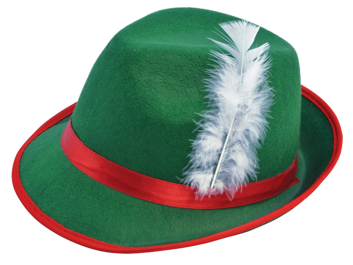 Новая мода баварский цилиндр немецкой альпийской баварский Октоберфест шляпа цвета с белыми перьями