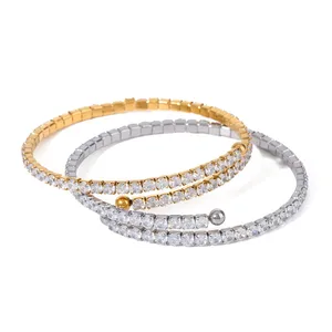 OEM Women's Trendy White Zircon Gold-Plated Stainless Steel Tennis Bracelet Hot Selling Fashion Bangles for Weddings Parties