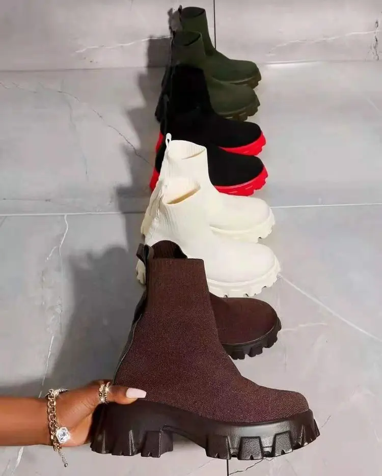 Dropshipping Large Size Socks Boots Women 2021 Trendy Winter Platform Boots