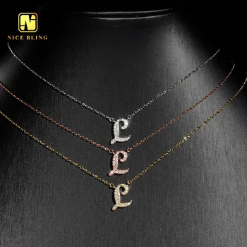New Arrival mini Letter Necklaces Women Luxury Moissanite Jewelry 925 Silver Name Pendant Charms Letter L Necklaces