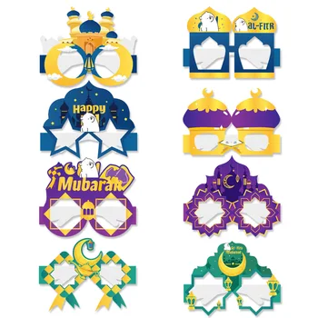 8pcs Happy Eid Mubarak Paper Eyewear Glasses for Ramadan Party Decorations