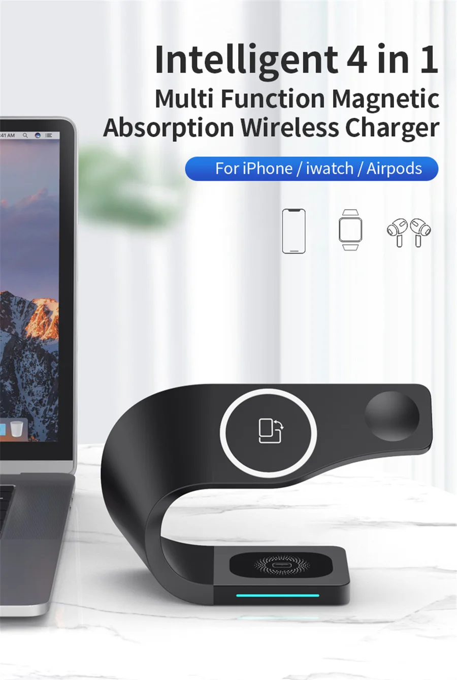 Latest 15W Fast Wireless Charger Stand Dock Station 3-in-1 Technology for Smart Watch Earphones Electric Magneti Dock for iPhone