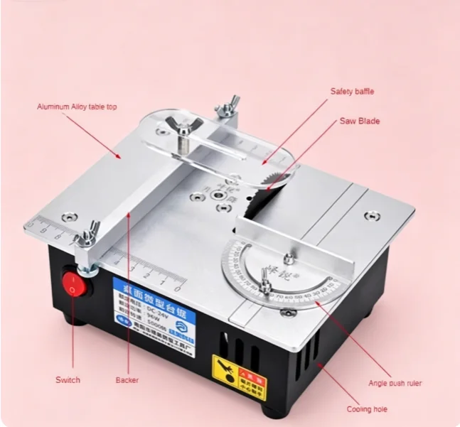 TEBAK Portable Multifunctional Mini Table Saw Electric, Desktop Woodworking Cutting Lathe,
