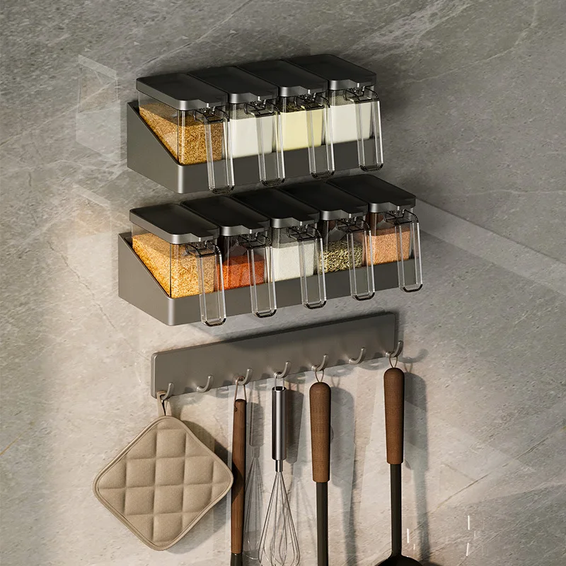 Estantería de cocina, estante para condimentos, colgante de pared para el hogar, estante de almacenamiento de condimentos multicapa sin perforaciones en la pared